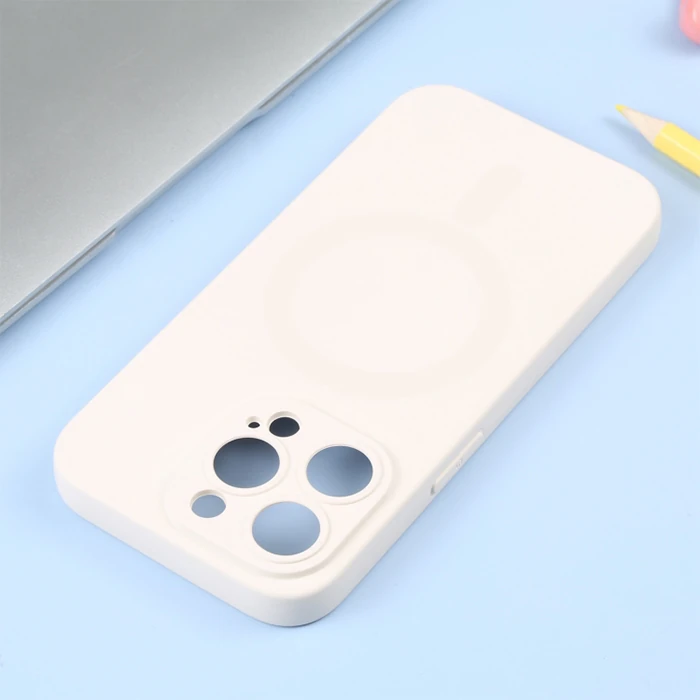 ALLY iPhone 14 Pro 6.1inç Liquid Silica Magsafe Uyumlu Silikon Kılıf-(5775) - Bej
