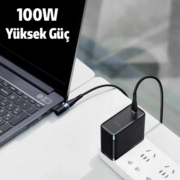 Baseus Zinc Manyetik Type-C to DC Square Portu Lenovo Laptop Şarj Kablosu 100W 2m-(5775) - Siyah