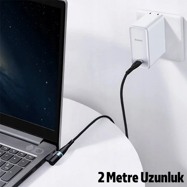 Baseus Zinc Manyetik Type-C to DC Square Portu Lenovo Laptop Şarj Kablosu 100W 2m-(5775) - Siyah