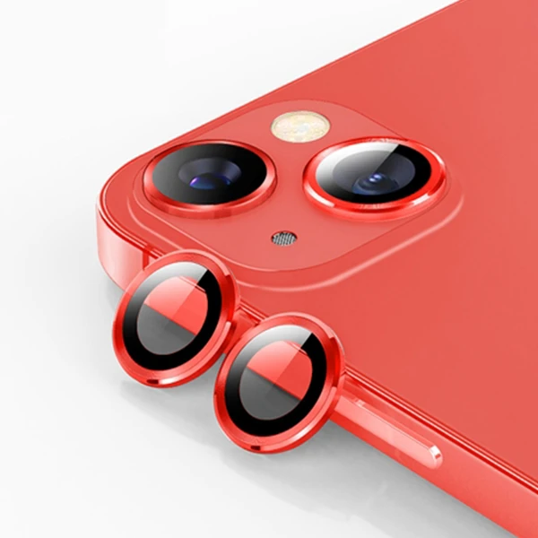 ALLY İPhone 13 - 13 Mini 3D Metal Çerçeveli Kamera Lens Koruyucu-(5775) - Kırmızı