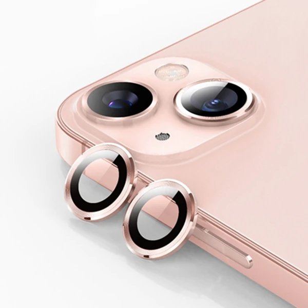 ALLY İPhone 13 - 13 Mini 3D Metal Çerçeveli Kamera Lens Koruyucu-(5775) - Rose Gold
