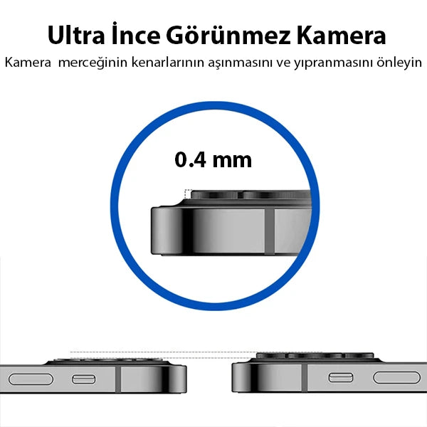 ALLY İPhone 13 - 13 Mini 3D Metal Çerçeveli Kamera Lens Koruyucu-(5775) - Kırmızı