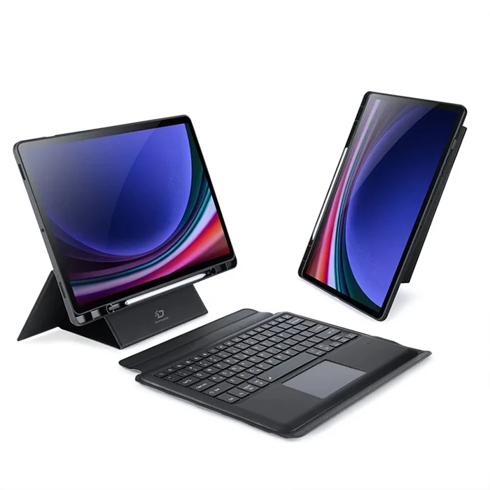 DUX DUCIS Samsung Galaxy Tab S9 + Ayrılabilir Bluetooth Klavye Touchpad PU Deri Kılıf-(5775) - Siyah