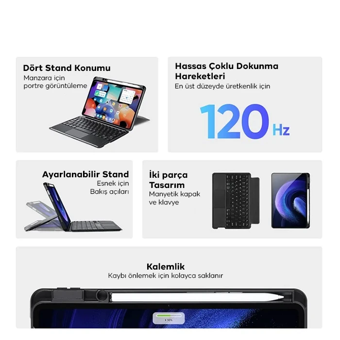 DUX DUCIS Samsung Galaxy Tab S9 + Ayrılabilir Bluetooth Klavye Touchpad PU Deri Kılıf-(5775) - Siyah