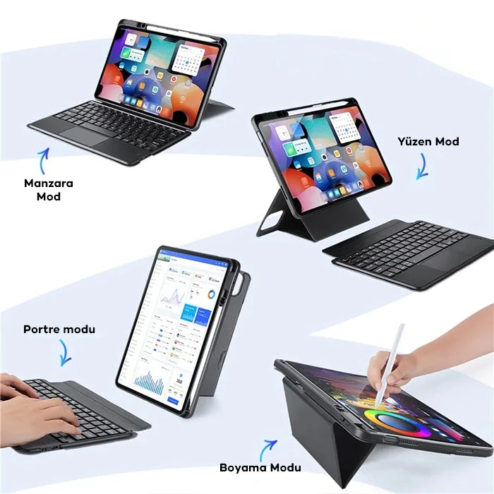 DUX DUCIS Samsung Galaxy Tab S9 + Ayrılabilir Bluetooth Klavye Touchpad PU Deri Kılıf-(5775) - Siyah