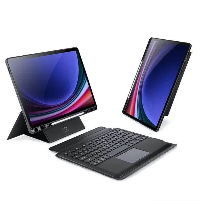 DUX DUCIS Samsung Galaxy Tab S9 + Ayrılabilir Bluetooth Klavye Touchpad PU Deri Kılıf-(5775) - Siyah