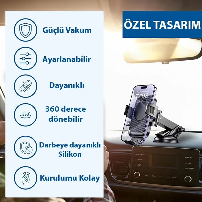 ALLY  A145 Araç İçi Torpido Üstü Telefon Tutucu-(5775) - Siyah