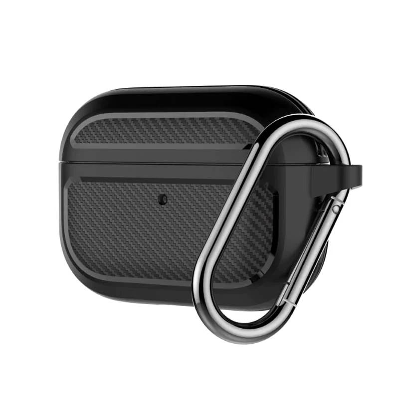 ALLY Karbon Fiber AirPods Pro Kulaklık Kancalı Silikon Koruma Kılıfı-(5775) - Siyah