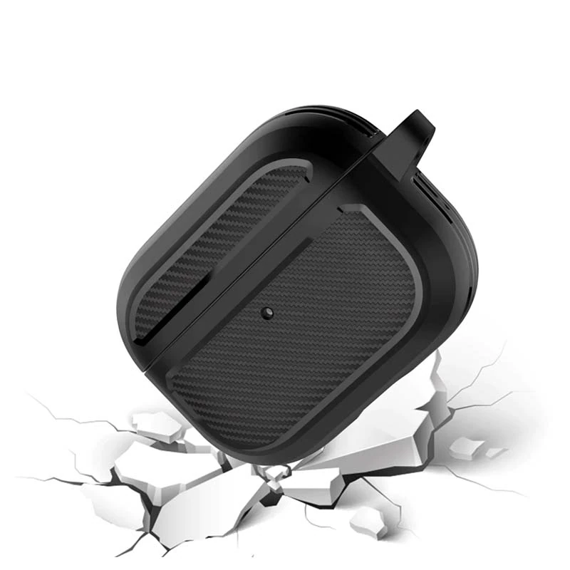 ALLY Karbon Fiber AirPods Pro Kulaklık Kancalı Silikon Koruma Kılıfı-(5775) - Siyah