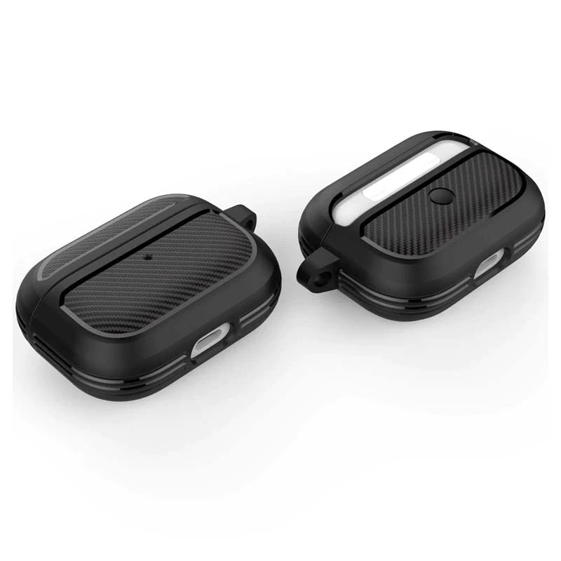 ALLY Karbon Fiber AirPods Pro Kulaklık Kancalı Silikon Koruma Kılıfı-(5775) - Siyah