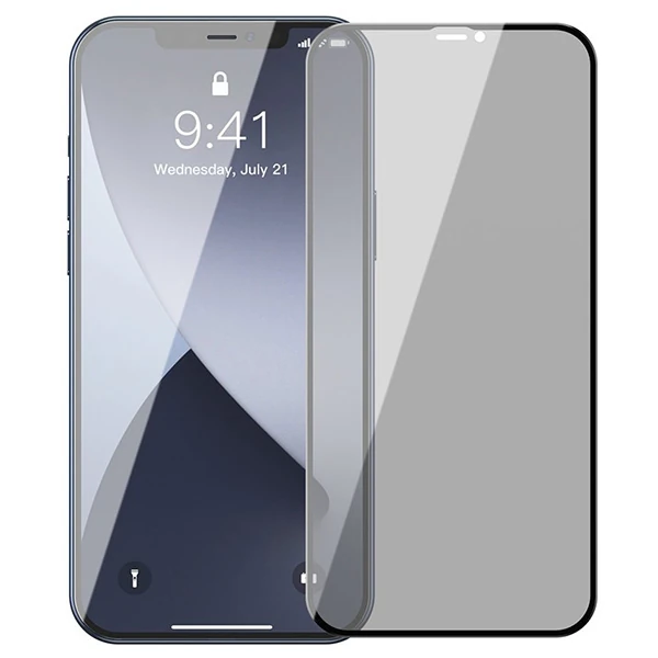 Baseus İPhone 12 mini Ekran Koruyucu 023mm Anti Spy Çerçeveli Tempered Cam Ekran Koruyucu 2 Adet Se-(5775) - Siyah