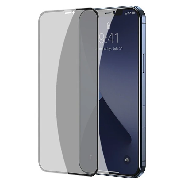 Baseus İPhone 12 mini Ekran Koruyucu 023mm Anti Spy Çerçeveli Tempered Cam Ekran Koruyucu 2 Adet Se-(5775) - Siyah