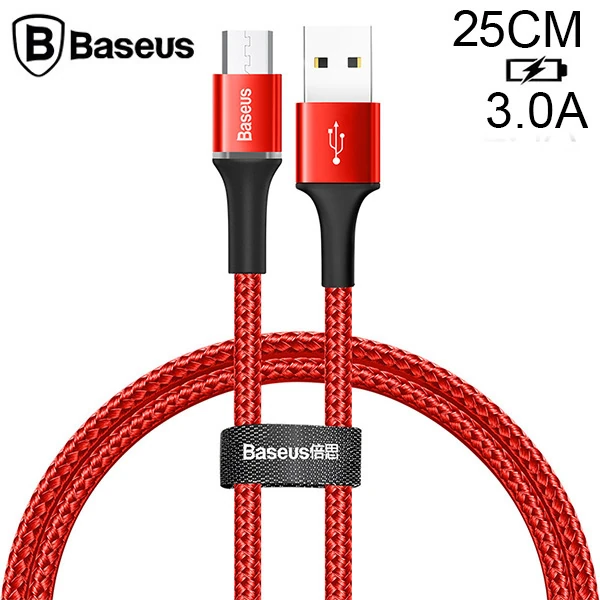 Baseus halo Mikro Usb 3A Hızlı Şarj 0.25CM Kısa Power Bank için Şarj Kablosu-(5775) - Kırmızı