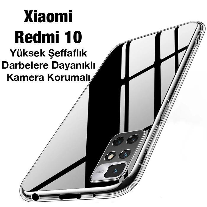 Ally Xiaomi Redmi 10 Kılıf Kamera Korumalı Ultra İnce Şeffaf Silikon Kılıf-(5775) - Şeffaf 2