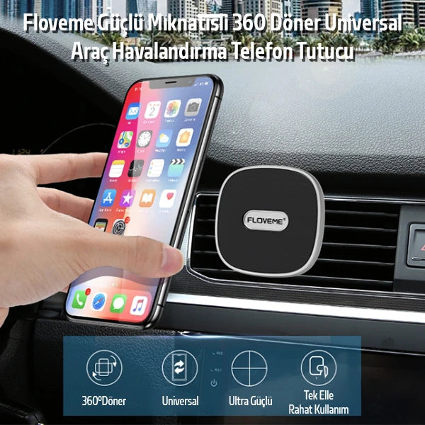 Floveme Güçlü Mıknatıslı 360 Döner Universal Araç Havalandırma Telefon Tutucu-(5775) - Gri