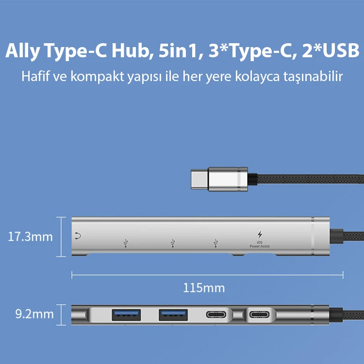 Ally HB01 5In1 Type C Dönüştürücü  Adaptör Hub Çoklayıcı-(5775) - Siyah
