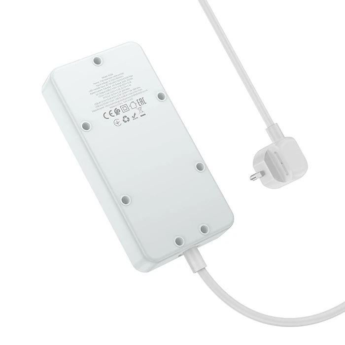 HOCO AC8A 2500W 3 Priz + 3 USB + 30W Type-C Multifonksiyonel Priz Çoğaltıcı Şarj Aleti-(5775) - Beyaz