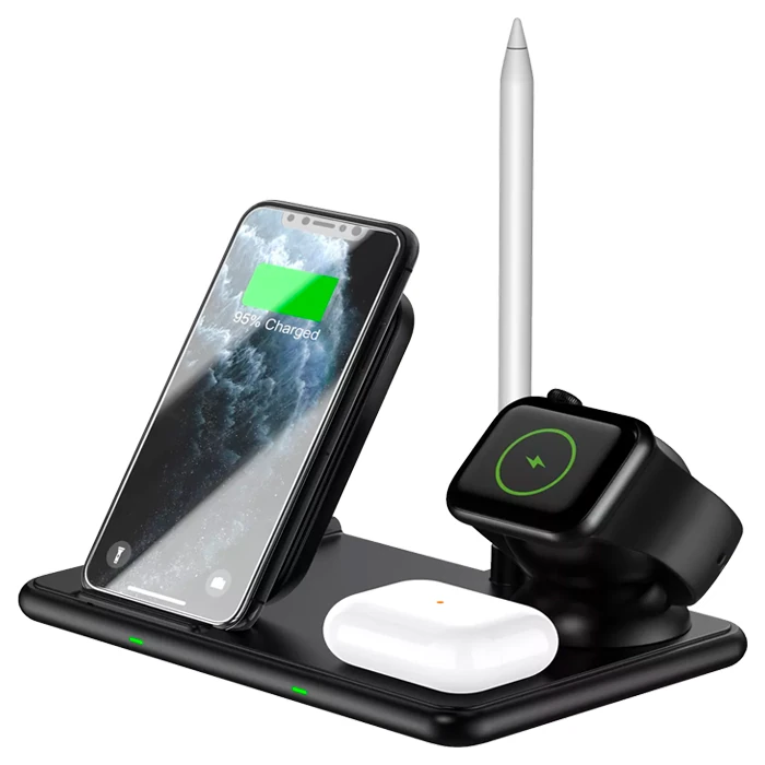 ALLY W58 15W Qi Hızlı Şarj 4 in 1 iPhone+ AirPods Pro Kablosuz Şarj Standı-(5775) - Siyah