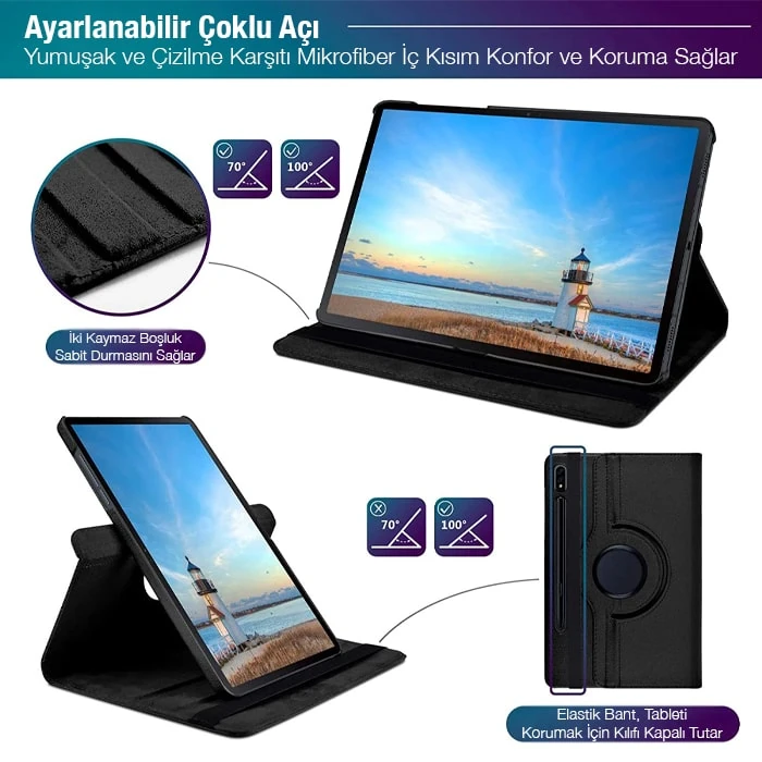 SM Galaxy Tab S8 2022 11.0 (X700-X706) 360 Derece Döner Standlı Kılıf-(5775) - Siyah