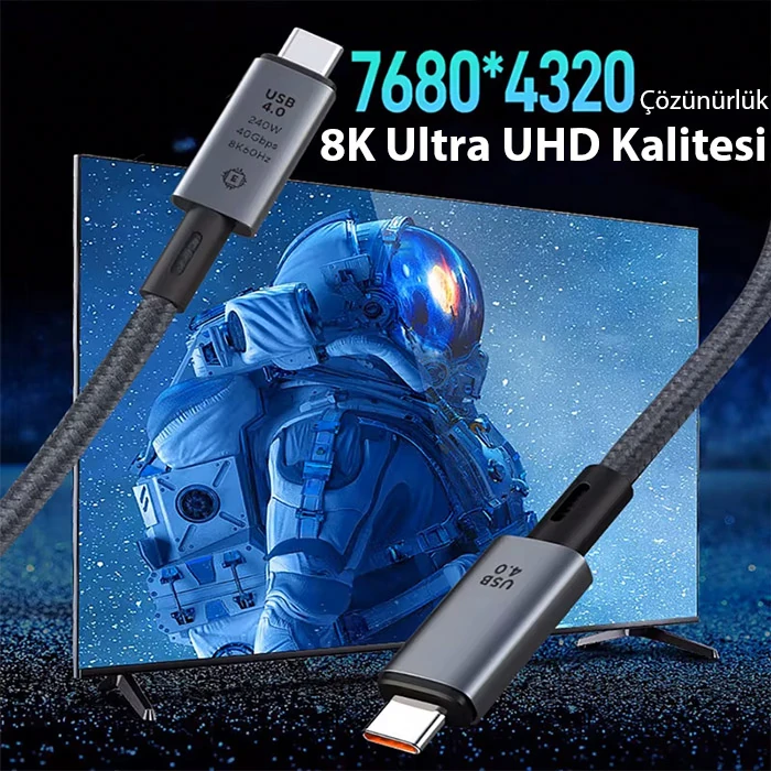 ALLY 40Gbps 240W Type-C 8K Görüntü ve Hızlı Data Şarj Kablosu-(5775) - Siyah