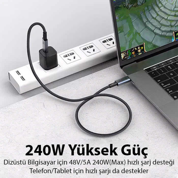 ALLY 40Gbps 240W Type-C 8K Görüntü ve Hızlı Data Şarj Kablosu-(5775) - Siyah