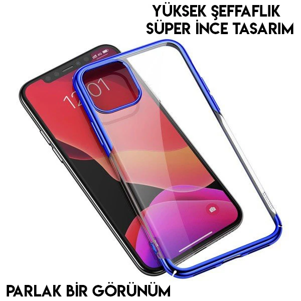 Baseus Glitter Case İPhone 11 Pro 5.8  Şeffaf Lüx Silikon Kılıf-(5775) - Kırmızı