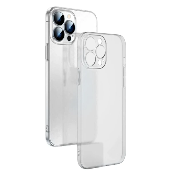 Ally iPhone 13 Pro Max 6.7inch Frosted Glass Şeffaf Kamera Korumalı Kılıf-(5775) - Beyaz