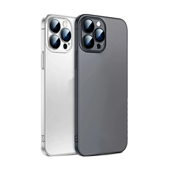 Ally iPhone 13 Pro Max 6.7inch Frosted Glass Şeffaf Kamera Korumalı Kılıf-(5775) - Beyaz