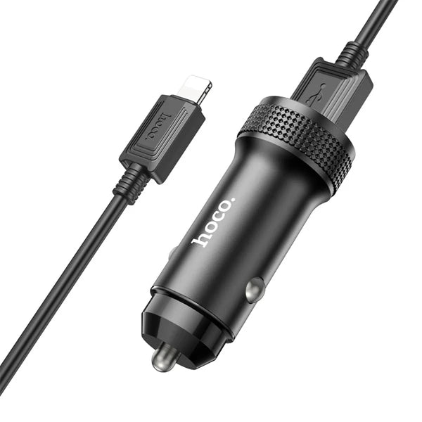 HOCO Z49 Çift USB Girişli Araç Şarj Başlık + USB To iPhone Lightning Kablo-(5775) - Siyah