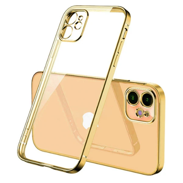 iPhone 12 Mini 5.4inç Renkli Kenar Şeffaf Kılıf Kamera Korumalı Kılıf-(5775) - Rose Gold