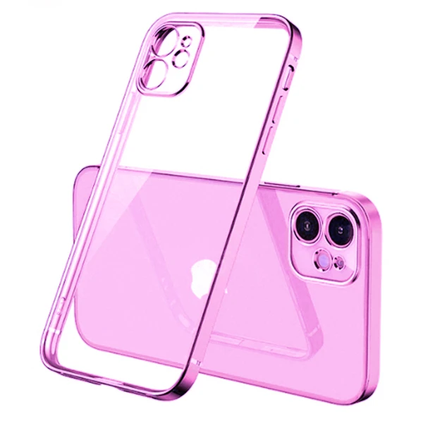 iPhone 12 Mini 5.4inç Renkli Kenar Şeffaf Kılıf Kamera Korumalı Kılıf-(5775) - Rose Gold