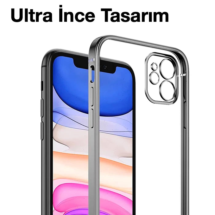 iPhone 12 Mini 5.4inç Renkli Kenar Şeffaf Kılıf Kamera Korumalı Kılıf-(5775) - Kırmızı