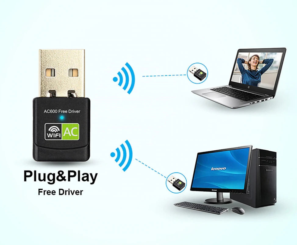 ALLY Çift Bant 600 Mbps 2.4 GHz +5 GHz USB Kablosuz Wifi Adaptör-(5775) - Siyah