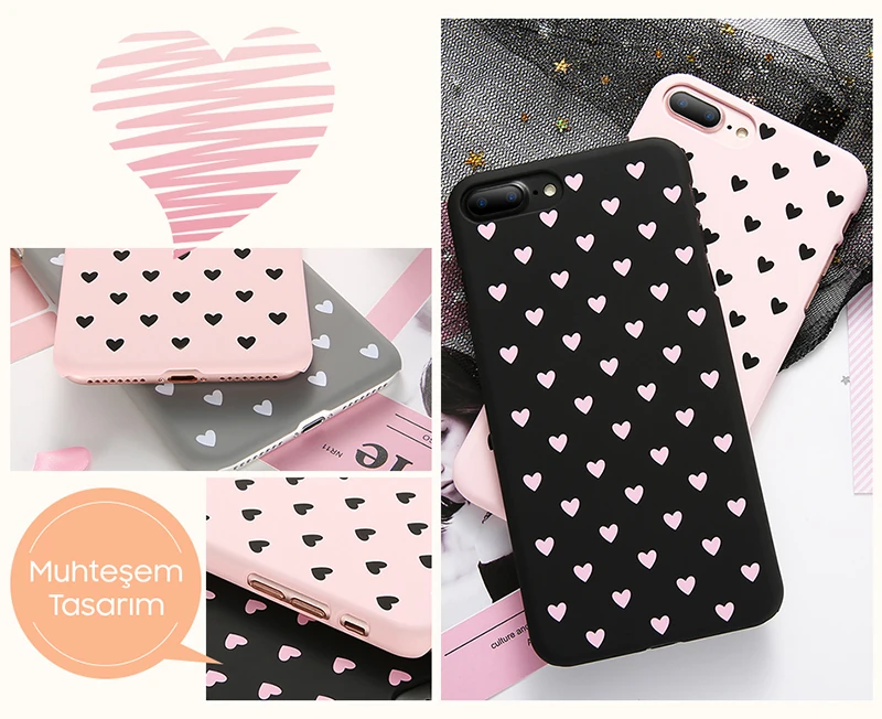 İphone X Xs Çoklu Kalp Premium Pc Kılıf-(5775) - Pembe