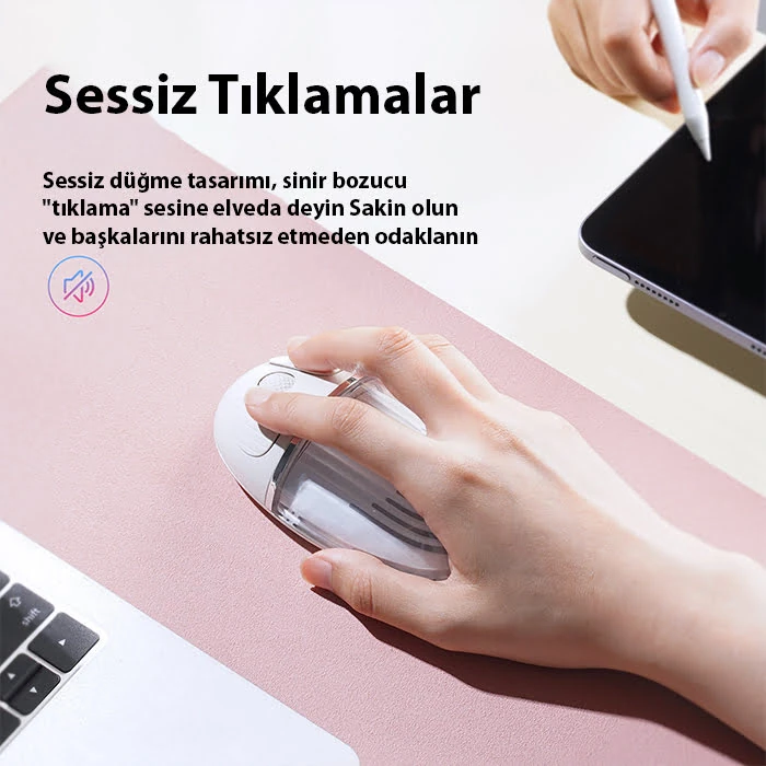 Dux Ducis CM Series Kablosuz Bluetooth 2.4GHz Şeffaf Mouse-(5775) - Beyaz