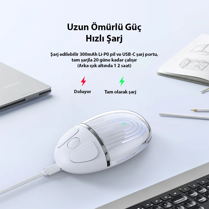 Dux Ducis CM Series Kablosuz Bluetooth 2.4GHz Şeffaf Mouse-(5775) - Beyaz