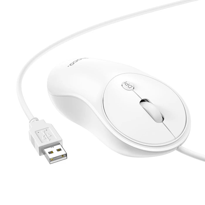 HOCO GM13 Bussines 1600DPI 4D Yüksek Hassasiyet Kablolu Optik Mouse-(5775) - Beyaz
