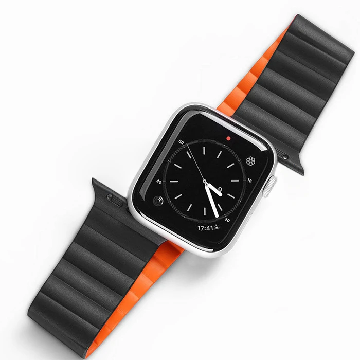DUX DUCIS Apple Watch 38/40/41MM için Manyetik Zincir Versiyon PU Deri Kayış Kordon-(5775) - Bej