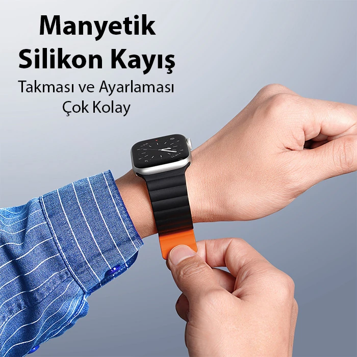 DUX DUCIS Apple Watch 38/40/41MM için Manyetik Zincir Versiyon PU Deri Kayış Kordon-(5775) - Bej