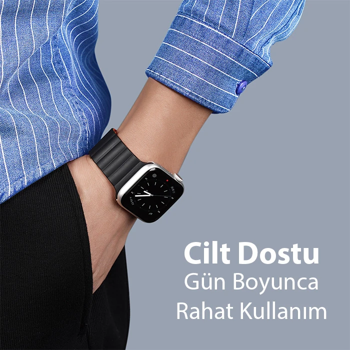 DUX DUCIS Apple Watch 38/40/41MM için Manyetik Zincir Versiyon PU Deri Kayış Kordon-(5775) - Bej