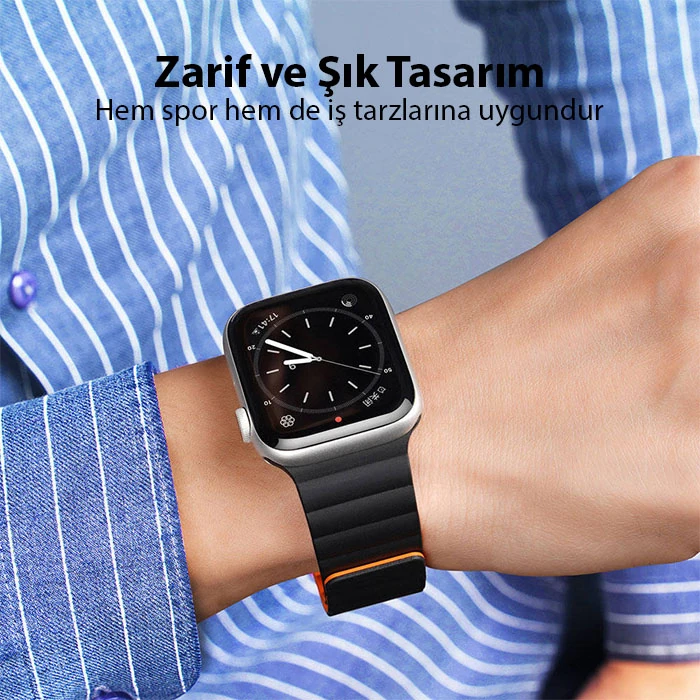 DUX DUCIS Apple Watch 38/40/41MM için Manyetik Zincir Versiyon PU Deri Kayış Kordon-(5775) - Bej