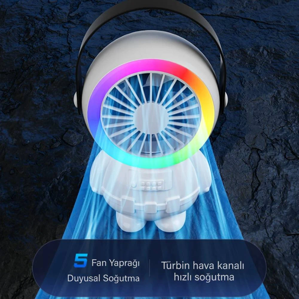 Ally Şarjlı Astronot Fan Vantilatör Taşınabilir El - Masa Üstü Vantilatör 1500mAh-(5775) - Beyaz
