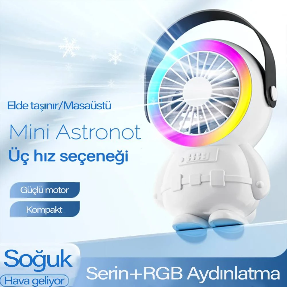Ally Şarjlı Astronot Fan Vantilatör Taşınabilir El - Masa Üstü Vantilatör 1500mAh-(5775) - Beyaz