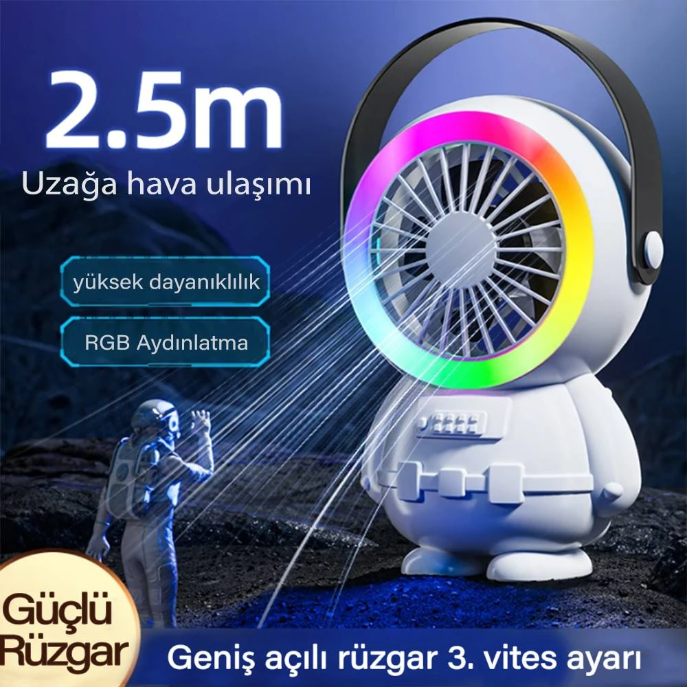Ally Şarjlı Astronot Fan Vantilatör Taşınabilir El - Masa Üstü Vantilatör 1500mAh-(5775) - Beyaz