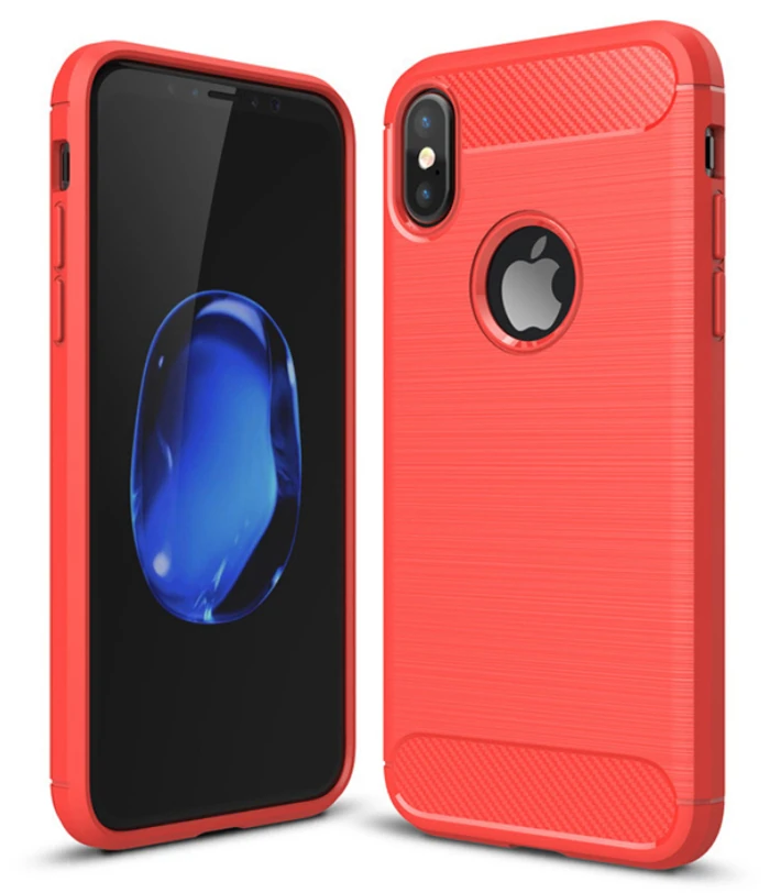 İphone XXS Dark Ultra Koruma Karbon Fiber Silikon Kılıf-(5775) - Kırmızı