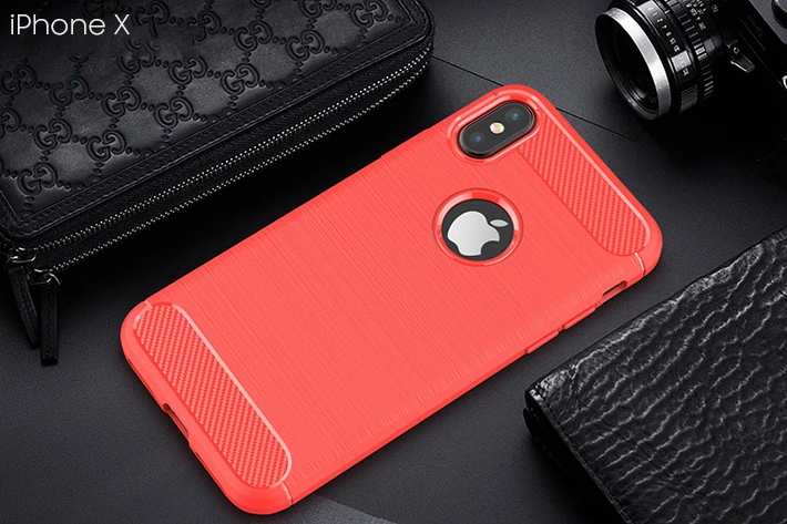 İphone XXS Dark Ultra Koruma Karbon Fiber Silikon Kılıf-(5775) - Kırmızı