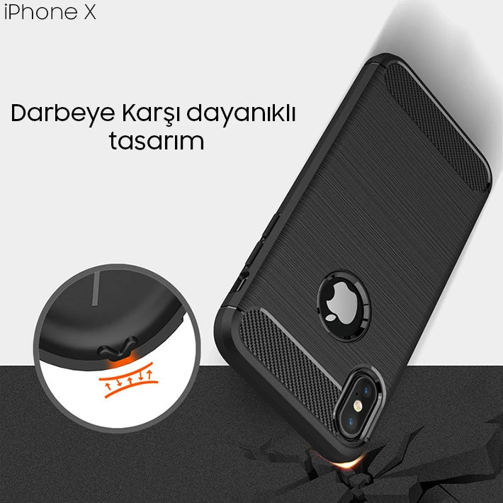 İphone XXS Dark Ultra Koruma Karbon Fiber Silikon Kılıf-(5775) - Kırmızı