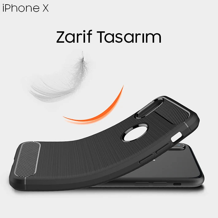 İphone XXS Dark Ultra Koruma Karbon Fiber Silikon Kılıf-(5775) - Kırmızı