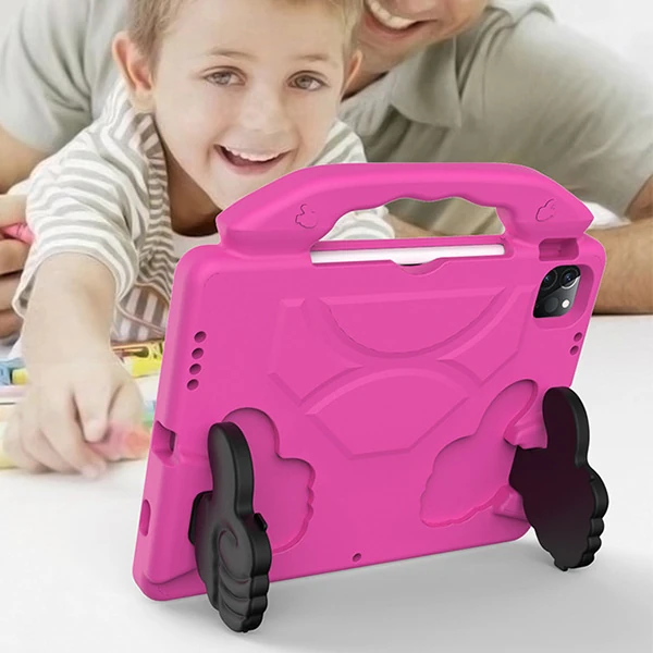 Ally İPAD PRO 11 (2021-2020-2018) Air 4. Nesil 10.9  Kılıf Eva Çocuk Shockproof Standlı Taşınabilir-(5775) - Fuşya