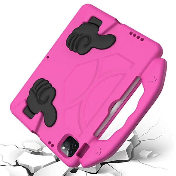 Ally İPAD PRO 11 (2021-2020-2018) Air 4. Nesil 10.9  Kılıf Eva Çocuk Shockproof Standlı Taşınabilir-(5775) - Fuşya